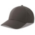 A dark grey cap made from recycled polyester, featuring a rounded crown and a curved brim. It has a logo.