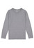 A long-sleeve tee in grey, featuring a simple design and a logo on the label.