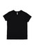 A black short sleeve women's t-shirt with a simple design and branding label.