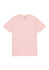 A pink short sleeve T-shirt with a crew neck and a logo tag on the neckline.