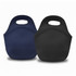 A neoprene lunch bag pair in navy and black, featuring carry handles and a simple, sleek design.