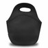 A black neoprene lunch bag featuring a rounded top handle and seamless sides. It has a simple, sleek design.