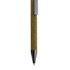 A pen with a textured, green cork grip and a shiny black tip, featuring a clip for attachment.