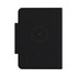 A black passport holder with a simple design and a logo on the front. It includes a global tracking tag feature.