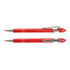 A red stylus pen with a metallic finish and silver accents. The pen features a clip and a rounded tip.