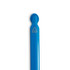 A blue gel ink pen with a rounded tip and a logo on the side, made from recycled materials.