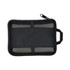 A black zippered pouch with a mesh front and a handle, suitable for organising small items.
