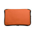 An orange pouch with a black zipper, featuring a textured surface, suitable for outdoor use.