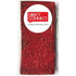 A red package containing dried raspberries coated in chocolate, with a logo present on the front.