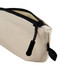 A small cream-coloured cosmetic bag with a black zipper and a zipper pull, featuring a sturdy design.
