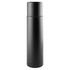 A drink bottle in matte black finish, featuring a sleek cylindrical design and a logo. Capacity of 500ml.