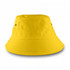 A yellow bucket hat with a wide brim and ventilation holes. It has a smooth texture and a simple design.