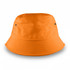 An orange bucket hat featuring a simple design and metal eyelets for ventilation.
