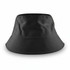 A black bucket hat with a wide brim and ventilation holes, featuring branding on the side.