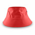 A large, bright red bucket hat with ventilation eyelets, featuring a simple, unembellished design.