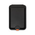 A black phone wallet with a smooth finish and an orange accent at the bottom. It has a simple, sleek design.