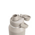 A drink bottle in a light beige colour with a screw-on lid and a built-in straw. Features a logo.