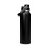 A drink bottle in matte black finish with a wide mouth and a handle, featuring a logo on the body.