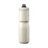 A drink bottle in matte white with a black cap and a slim, ergonomic design. It features a logo on the side.
