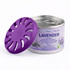 A lavender-scented air freshener in a silver can with a purple lid, featuring a floral design.