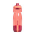 A drink bottle in shades of pink and red, featuring a sport cap and a logo.