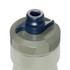 A drink bottle in grey and off-white with a blue spout, featuring a logo on the side.