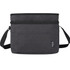 A dark grey double compartment cooler bag with a shoulder strap and a front pocket. It features a logo.