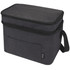 A grey double compartment cooler bag with a zip closure and a side handle. It features a front pocket and has branding.
