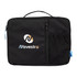 A black organiser case with a front zip pocket and a branding logo on the front. It features a top handle for easy carrying.