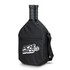 A black pickleball bag with a zippered pocket and two handles for paddles, featuring a logo on the front.