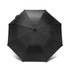 A black umbrella with a sleek design, featuring a handle and a smooth fabric surface.