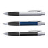Matrix Metallic Pens in silver, blue, and black, each featuring a plastic body with a textured grip and a metallic clip.