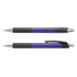 A set of plastic pens featuring a purple barrel and black grips, with silver accents and a logo.