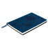 A navy blue XL notebook featuring a thermo debossed design and a ribbon bookmark. It has a logo on the cover.