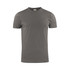 A grey men's t-shirt with a round neck and short sleeves, featuring a subtle logo on the label.