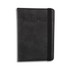 A black passport wallet featuring a secure elastic band and embossed "PASSPORT" detail on the front.