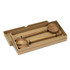 A pair of wooden salad servers in a kraft box, featuring a fork and spoon design with black accents.
