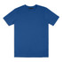 A blue unisex T-shirt featuring a solid colour design and a label with branding.