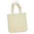 A neutral-toned cotton tote bag with two handles and a simple design, featuring a logo.