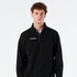 A black unisex sweatshirt featuring a half-zip and a small logo on the chest.