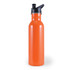 A drink bottle in a vibrant orange color featuring a black spout and cap.