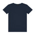 A navy blue youth T-shirt with short sleeves and a simple design, featuring a logo on the label.