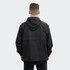 A black men's windbreaker jacket with a hood, featuring a simple design and a logo.