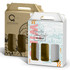 A wine carry pack in brown and white, featuring three compartments and a decorative design. It includes a logo.