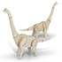 Two wooden Brachiosaurus models in a natural, light wood finish, featuring articulated joints for playful movement.