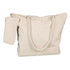 A canvas tote bag with a zippered closure and rope handles, accompanied by a matching small pouch.
