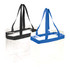 Two clear stadium tote bags, one with black straps and the other with blue straps. Both feature logos.