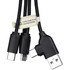 A set of black charging cables with braided exteriors, featuring a label indicating they are made from recycled bottles.
