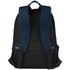 A navy blue laptop backpack featuring padded straps and a mesh back panel, designed for comfort and anti-theft protection.