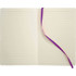 A soft bound journal with a cream interior, lined pages, and a purple ribbon bookmark. It has a branding logo on the cover.